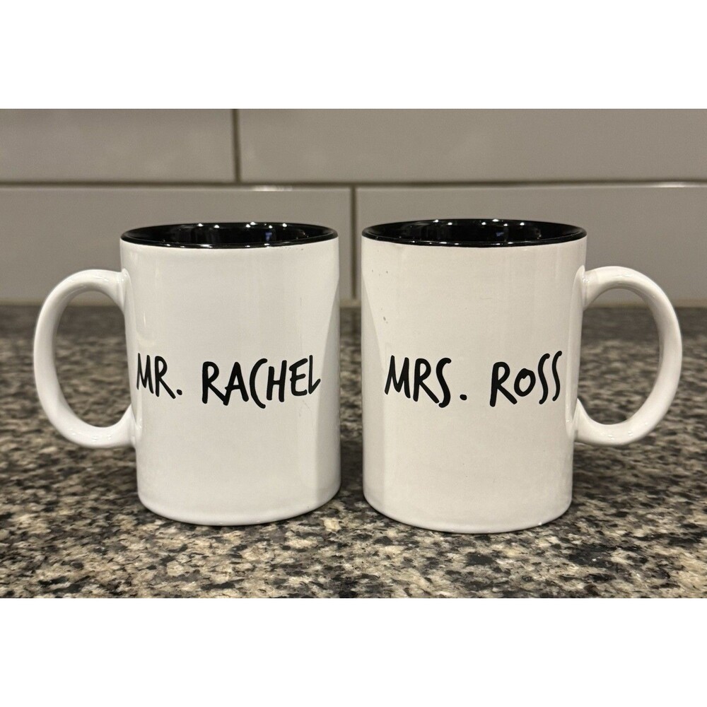 Friends T.V. Series Mr. Rachel Whiskers & Mrs. Ross Mustache Dbl-sided Mugs 2pc